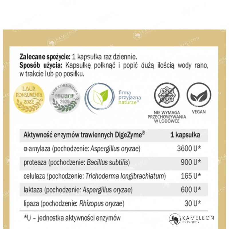 Yango ENZYMY TRAWIENNE AMYLAZA LAKTAZA wsparcie: PRAWIDŁOWE TRAWIENIE 60kps