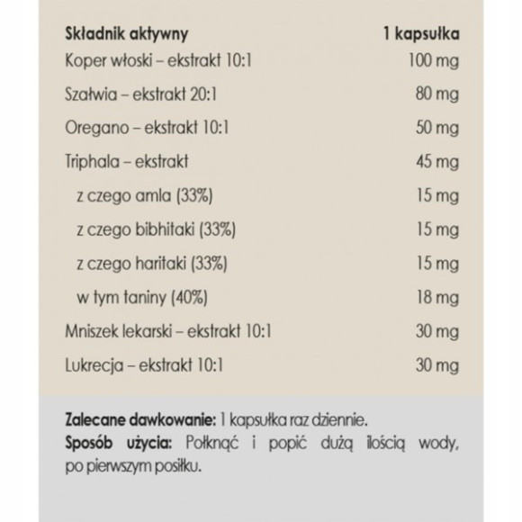 Yango Panaseus SPOKOJNY BRZUCH 50kps Naturalny skład TRIPHALA KOPER MNISZEK Yango Panaseus SPOKOJNY BRZUCH 50kps Naturalny skład TRIPHALA KOPER MNISZEK
