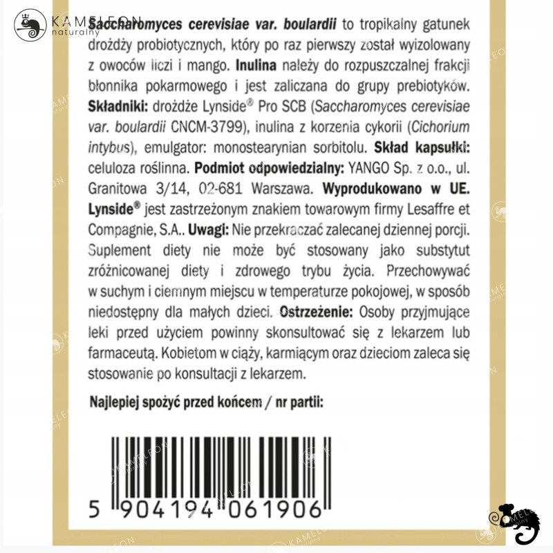 Yango PROBIOTYK SCB-10 + PREBIOTYK wsparcie: ZDROWE JELITA MIKROFLORA 90kps