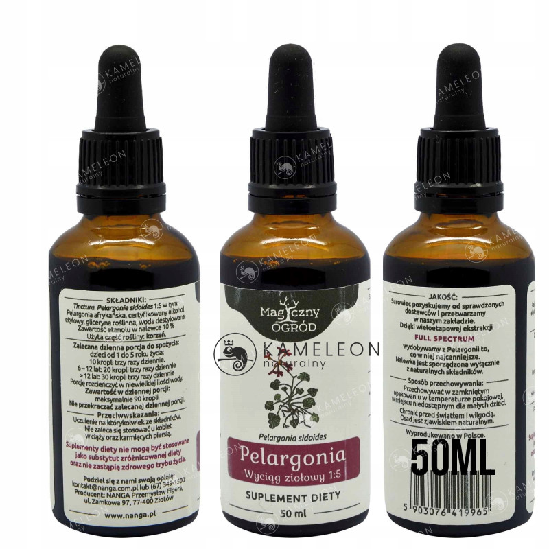 4x PELARGONIA AFRYKAŃSKA wyciąg 50ml wsparcie ODPORNOŚĆ U. ODDECHOWY NANGA