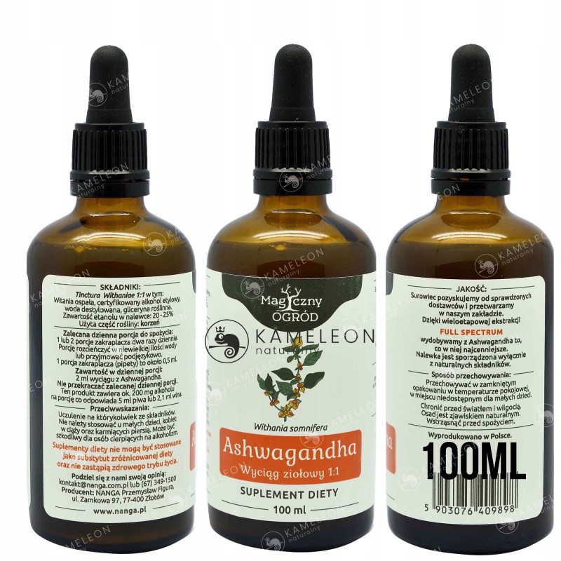 ASHWAGANDHA Witania Ospała PŁYN 100ml wsparcie STRES NAPIĘCIE SEN Nanga