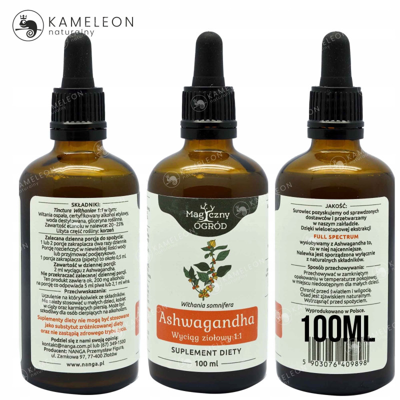 ASHWAGANDHA Witania Ospała PŁYN 100ml wsparcie STRES NAPIĘCIE SEN Nanga