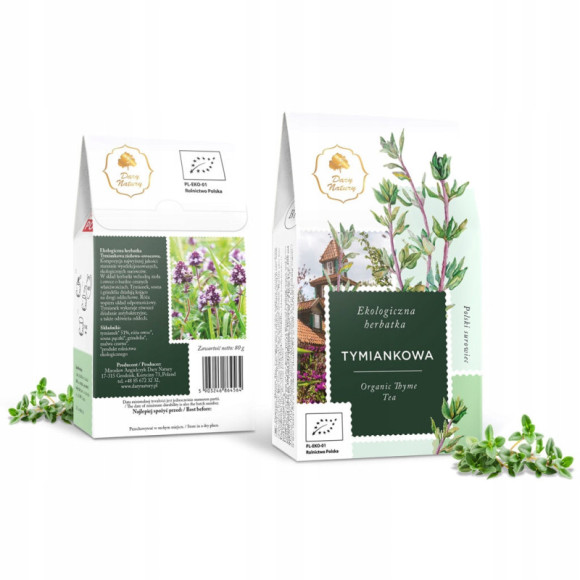 eko HERBATA TYMIANKOWA tymianek róża sosna grindelia malwa 80g DARY NATURY eko HERBATA TYMIANKOWA tymianek róża sosna grindelia malwa 80g DARY NATURY
