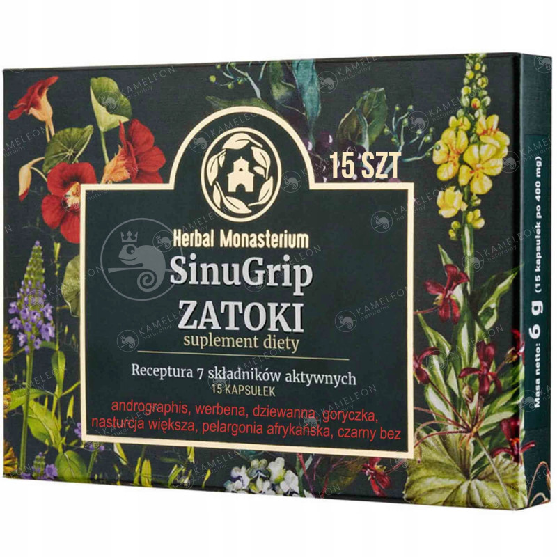 HERBAL MONASTERIUM SINUGRIP na ZATOKI 15 kapsułek 7 składników aktywnych