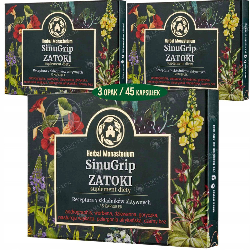 HERBAL MONASTERIUM SINUGRIP na zatoki gardło krtań 15 kapsułek x3  45kaps