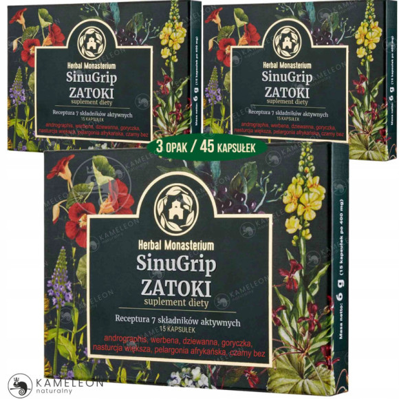 HERBAL MONASTERIUM SINUGRIP na zatoki gardło krtań 15 kapsułek x3 45kaps HERBAL MONASTERIUM SINUGRIP na zatoki gardło krtań 15 kapsułek x3 45kaps