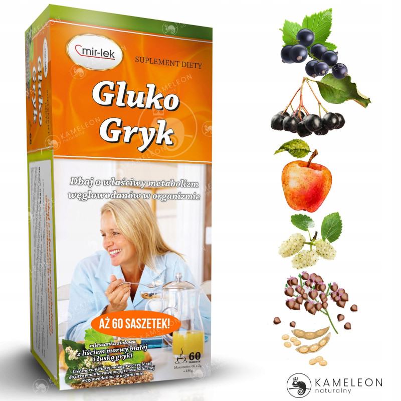 MIR-LEK GLUKO GRYK wsparcie PRAWIDŁOWY POZIOM CUKRU morwa aronia porzeczka