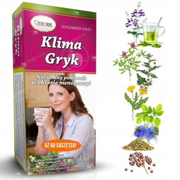 MIR-LEK KLIMA GRYK wsparcie MENOPAUZA DRAŻLIWOŚĆ NIEPOKÓJ zioła 60 saszetek MIR-LEK KLIMA GRYK wsparcie MENOPAUZA DRAŻLIWOŚĆ NIEPOKÓJ zioła 60 saszetek