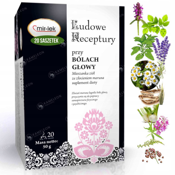 MIR-LEK Ludowe Receptury PRZY BÓLACH GŁOWY BÓLE GŁOWY zioła mieszanka 75G MIR-LEK Ludowe Receptury PRZY BÓLACH GŁOWY BÓLE GŁOWY zioła mieszanka 75G