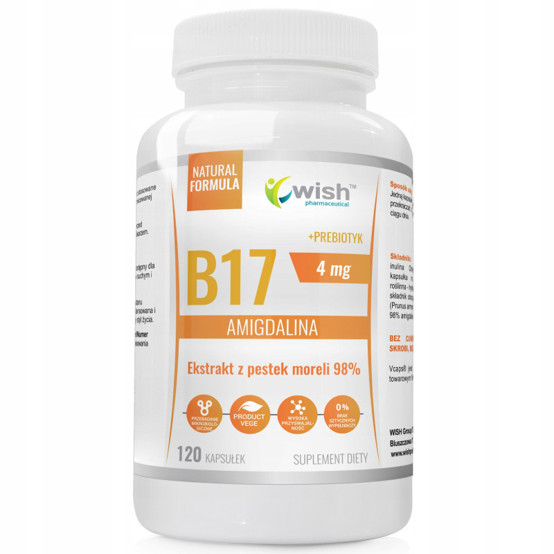 WITAMINA B17 AMIGDALINA EKSTRAKT Z PESTEK MORELI 4mg +PREBIOTYK 120kps WISH
