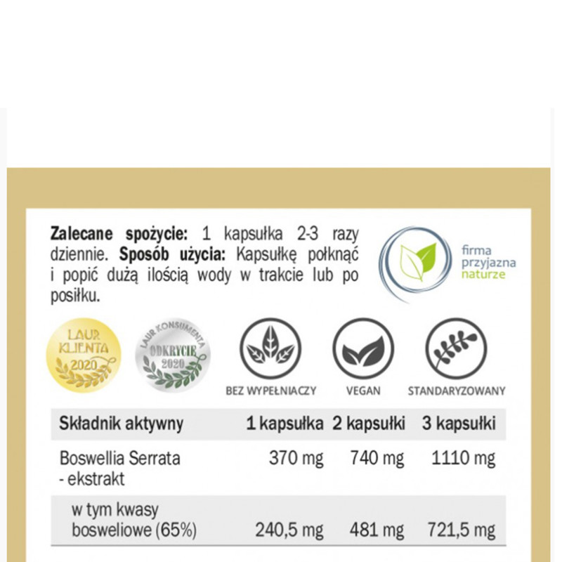 Yango BOSWELLIA 65 CHOLESTEROL STAWY PAMIĘĆ PRZEWÓD POKARMOWY 60kaps. 460mg