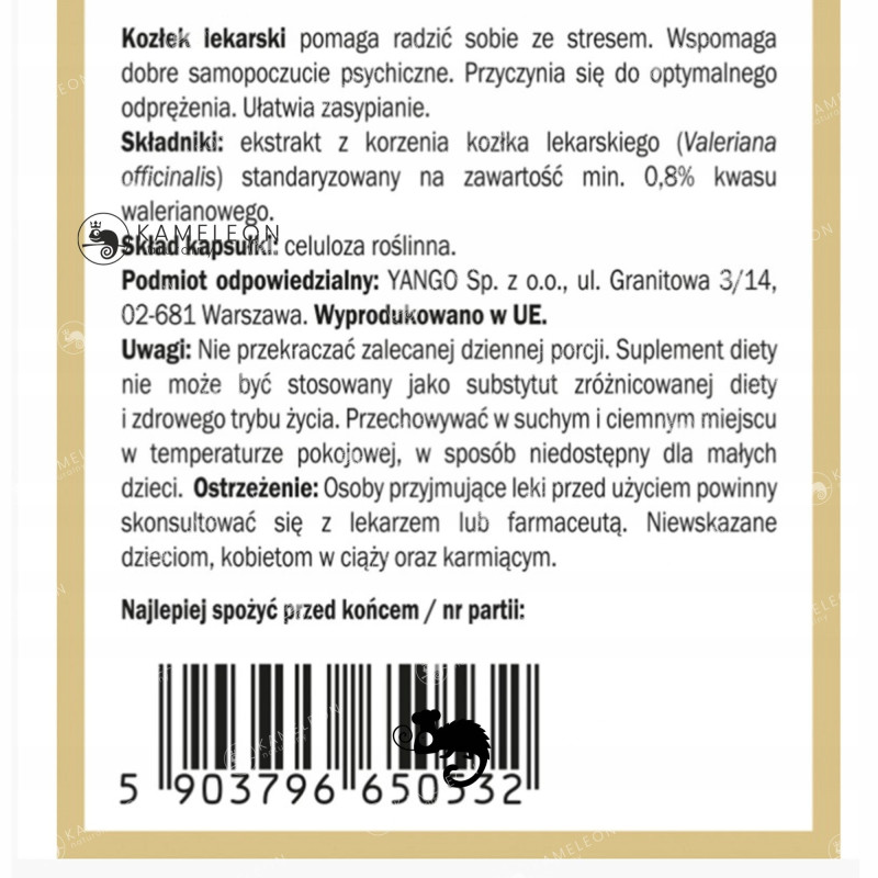 Yango KOZŁEK LEKARSKI WALERIANA wsparcie: LĘK NERWICA SEN USPOKOJENIE 90kps