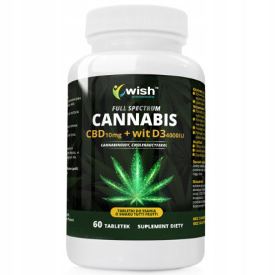 Cannabis FULL SPECTRUM CBD 10mg + WITAMINA D3 4000IU 60tabl do ssania WISH