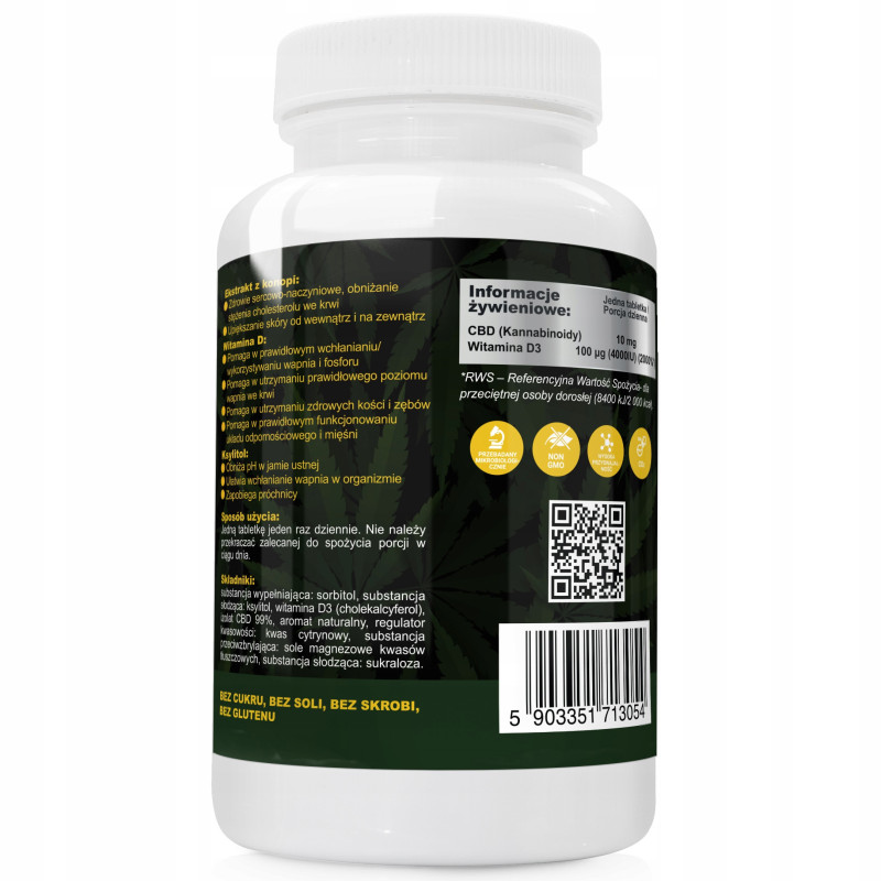 Cannabis FULL SPECTRUM CBD 10mg + WITAMINA D3 4000IU 60tabl do ssania WISH