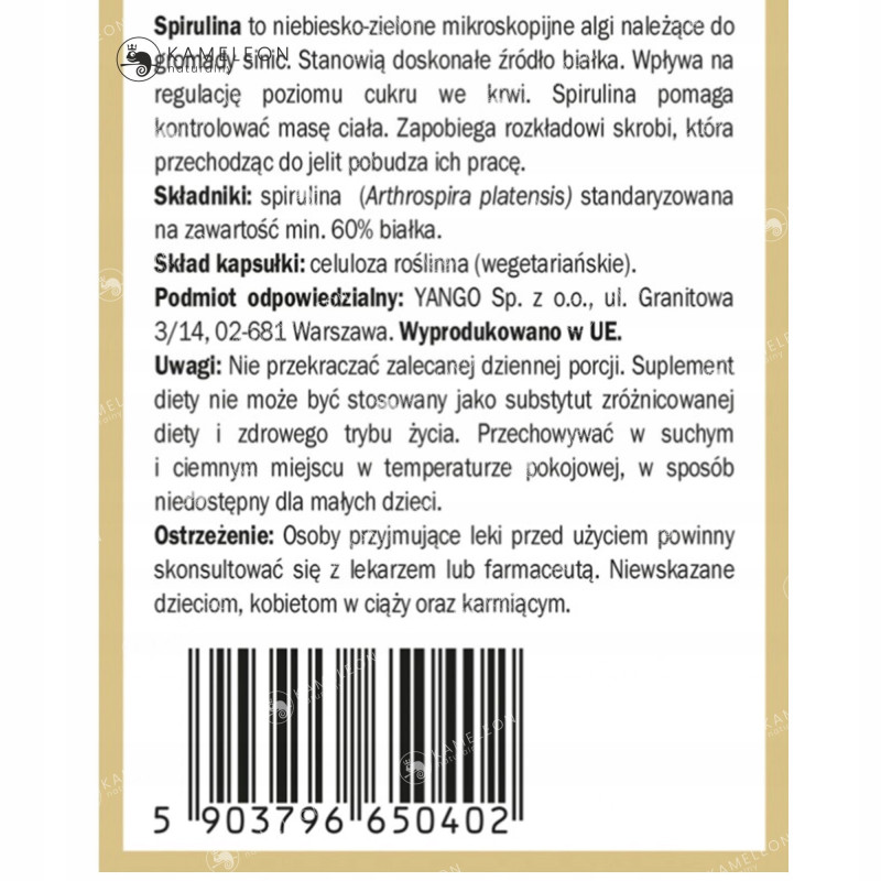 Yango SPIRULINA 440mg 90kaps wsparcie: ODCHUDZANIE ODPORNOŚĆ CHOLESTEROL