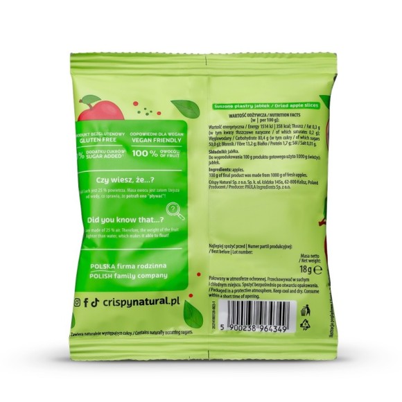 CRISPY NATURAL - JABŁKO SUSZONE 18g PLASTRY /nr 03