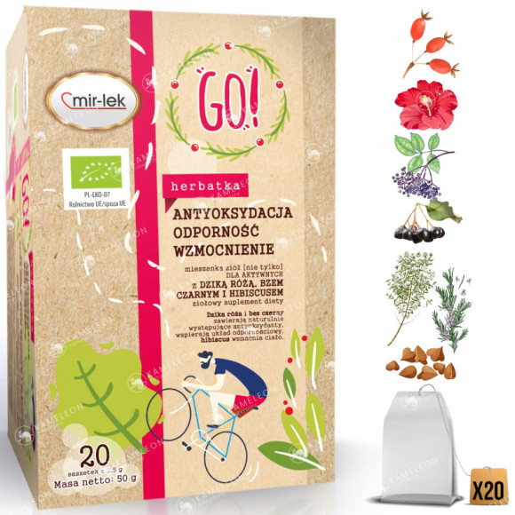 MIR-LEK herbatka GO! ANTYOKSYDACJA ODPORNOŚĆ WZMOCNIENIE zioła 20sasz 50G MIR-LEK herbatka GO! ANTYOKSYDACJA ODPORNOŚĆ WZMOCNIENIE zioła 20sasz 50G