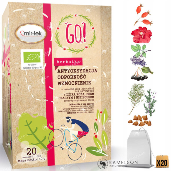 MIR-LEK herbatka GO! ANTYOKSYDACJA ODPORNOŚĆ WZMOCNIENIE zioła 20sasz 50G MIR-LEK herbatka GO! ANTYOKSYDACJA ODPORNOŚĆ WZMOCNIENIE zioła 20sasz 50G