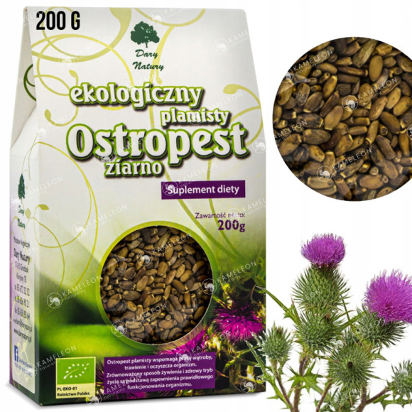 OSTROPEST PLAMISTY eko ZIARNO wsparcie TRAWIENIE WĄTROBA 200g DARY NATURY OSTROPEST PLAMISTY eko ZIARNO wsparcie TRAWIENIE WĄTROBA 200g DARY NATURY