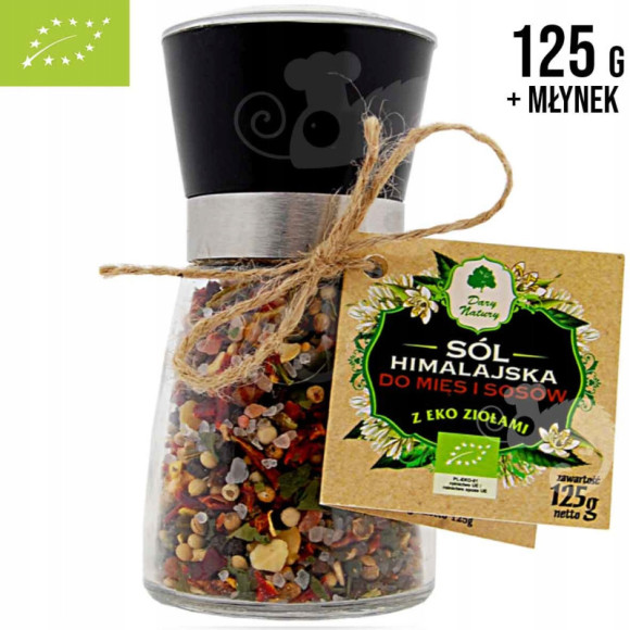 SÓL HIMALAJSKA z ziołami DO MIĘS SOSÓW 125g + MŁYNEK z młynkiem DARY NATURY