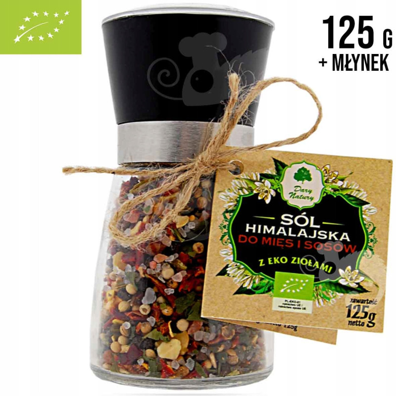 SÓL HIMALAJSKA z ziołami DO MIĘS SOSÓW 125g + MŁYNEK z młynkiem DARY NATURY