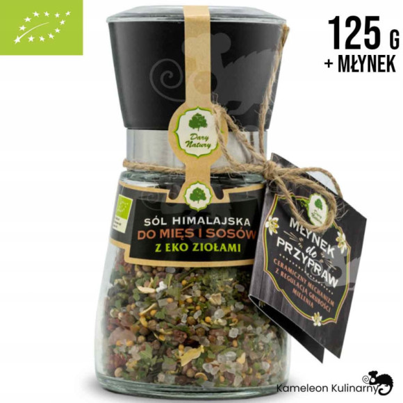 SÓL HIMALAJSKA z ziołami DO MIĘS SOSÓW 125g + MŁYNEK z młynkiem DARY NATURY