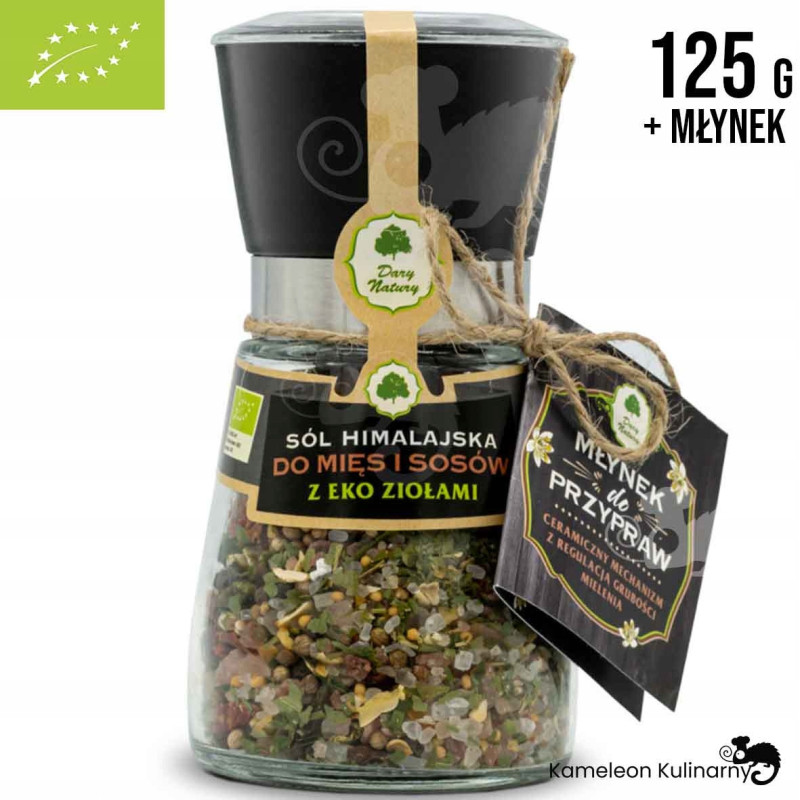 SÓL HIMALAJSKA z ziołami DO MIĘS SOSÓW 125g + MŁYNEK z młynkiem DARY NATURY