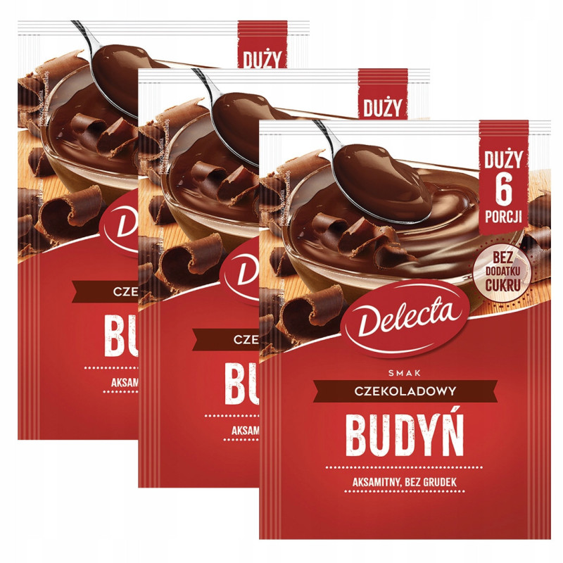 BUDYŃ CZEKOLADOWY CZEKOLADA 64g na 6 PORCJI bez dodatku cukru Delecta x3
