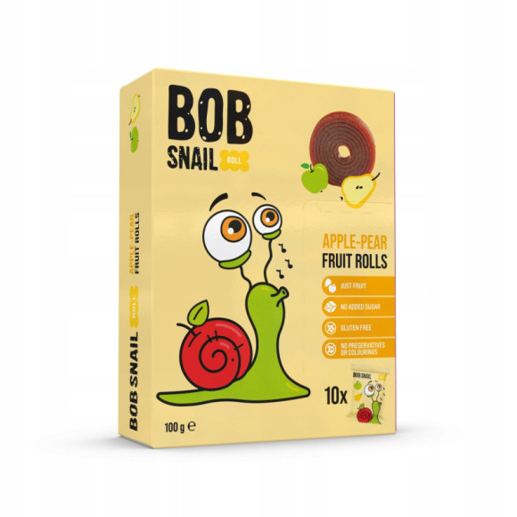 ŚLIMAK BOB SNAIL przekąska owocowa BEZ CUKRU JABŁKO GRUSZKA 10g x10 100G ŚLIMAK BOB SNAIL przekąska owocowa BEZ CUKRU JABŁKO GRUSZKA 10g x10 100G