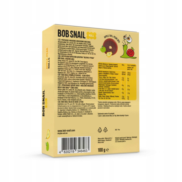 ŚLIMAK BOB SNAIL przekąska owocowa BEZ CUKRU JABŁKO GRUSZKA 10g x10 100G ŚLIMAK BOB SNAIL przekąska owocowa BEZ CUKRU JABŁKO GRUSZKA 10g x10 100G