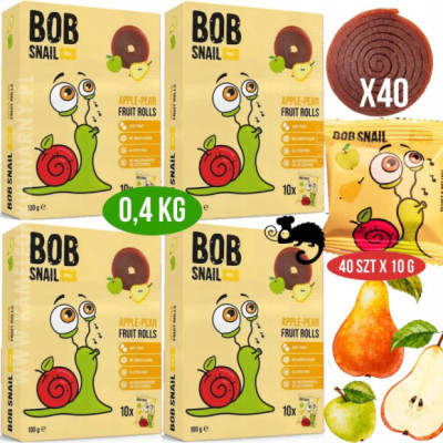 ŚLIMAK BOB SNAIL przekąska BEZ CUKRU JABŁKO GRUSZKA 10g x40szt 100G x4