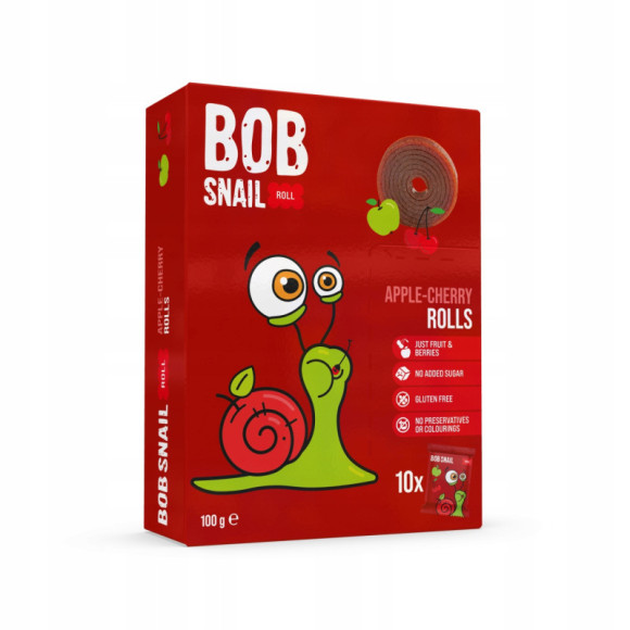 ŚLIMAK BOB SNAIL przekąska owocowa BEZ CUKRU JABŁKO WIŚNIA 10g x10 100G ŚLIMAK BOB SNAIL przekąska owocowa BEZ CUKRU JABŁKO WIŚNIA 10g x10 100G
