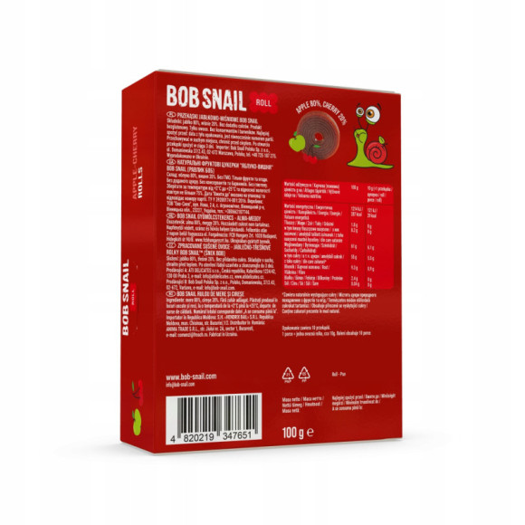 ŚLIMAK BOB SNAIL przekąska owocowa BEZ CUKRU JABŁKO WIŚNIA 10g x10 100G ŚLIMAK BOB SNAIL przekąska owocowa BEZ CUKRU JABŁKO WIŚNIA 10g x10 100G