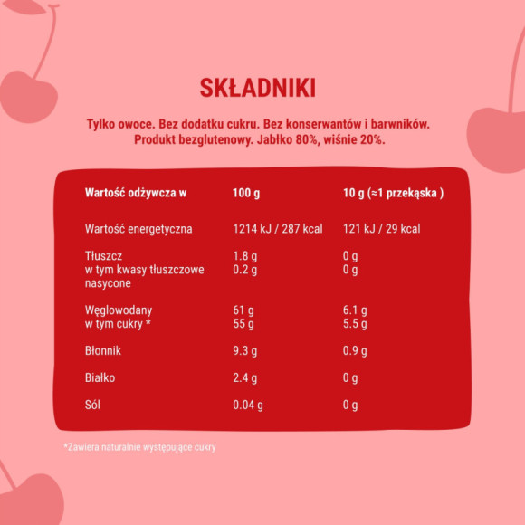 ŚLIMAK BOB SNAIL przekąska owocowa BEZ CUKRU JABŁKO WIŚNIA 10g x10 100G ŚLIMAK BOB SNAIL przekąska owocowa BEZ CUKRU JABŁKO WIŚNIA 10g x10 100G