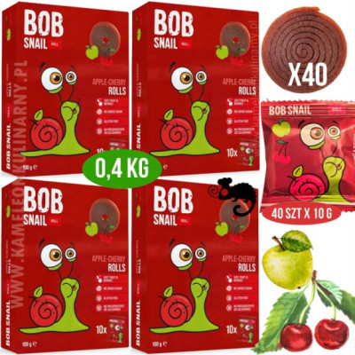 ŚLIMAK BOB SNAIL przekąska BEZ CUKRU JABŁKO WIŚNIA 10g x40 100G x4 0,4KG