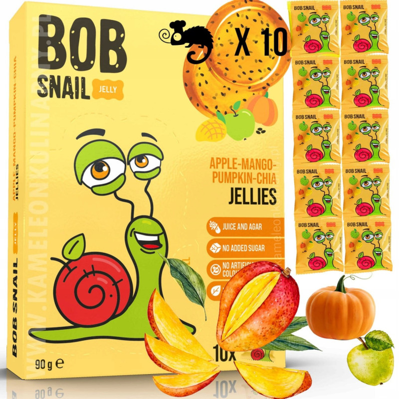 ŚLIMAK BOB PRZEKĄSKA GALARETKA OWOCOWA Jelly JABŁKO MANGO DYNIA CHIA 90G