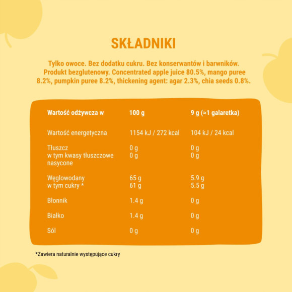 ŚLIMAK BOB PRZEKĄSKA GALARETKA OWOCOWA Jelly JABŁKO MANGO DYNIA CHIA 90G