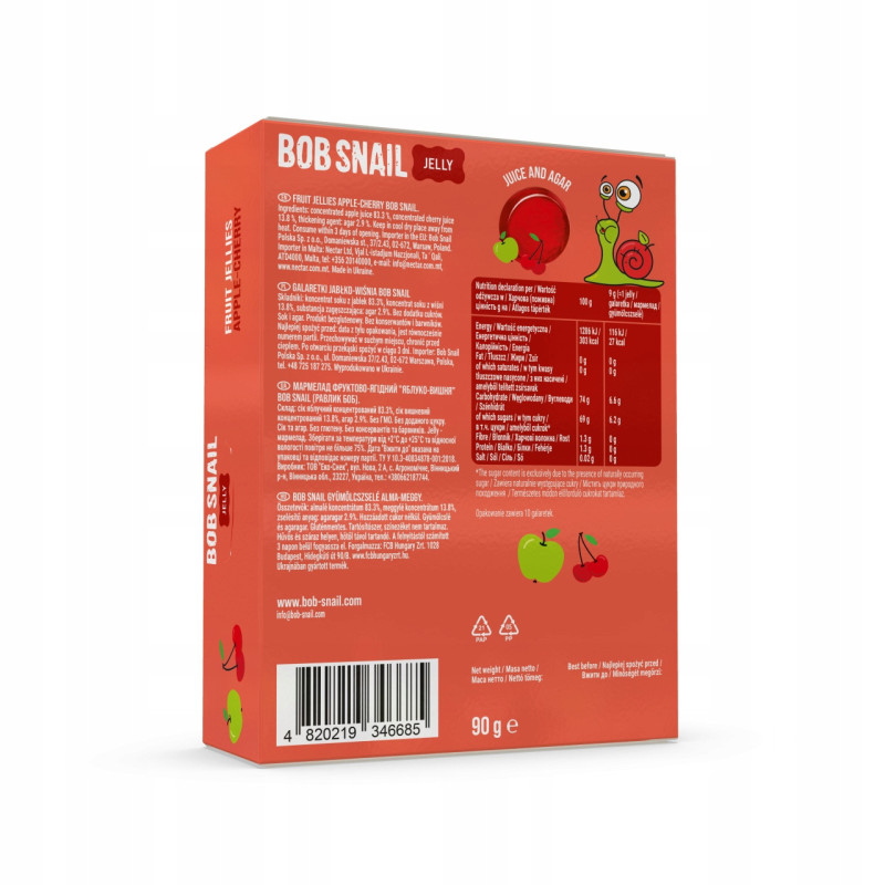 ŚLIMAK BOB PRZEKĄSKA GALARETKA OWOCOWA Jelly JABŁKO WIŚNIA 90G 10X9G