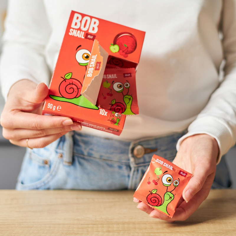 ŚLIMAK BOB PRZEKĄSKA GALARETKA OWOCOWA Jelly JABŁKO WIŚNIA 90G 10X9G