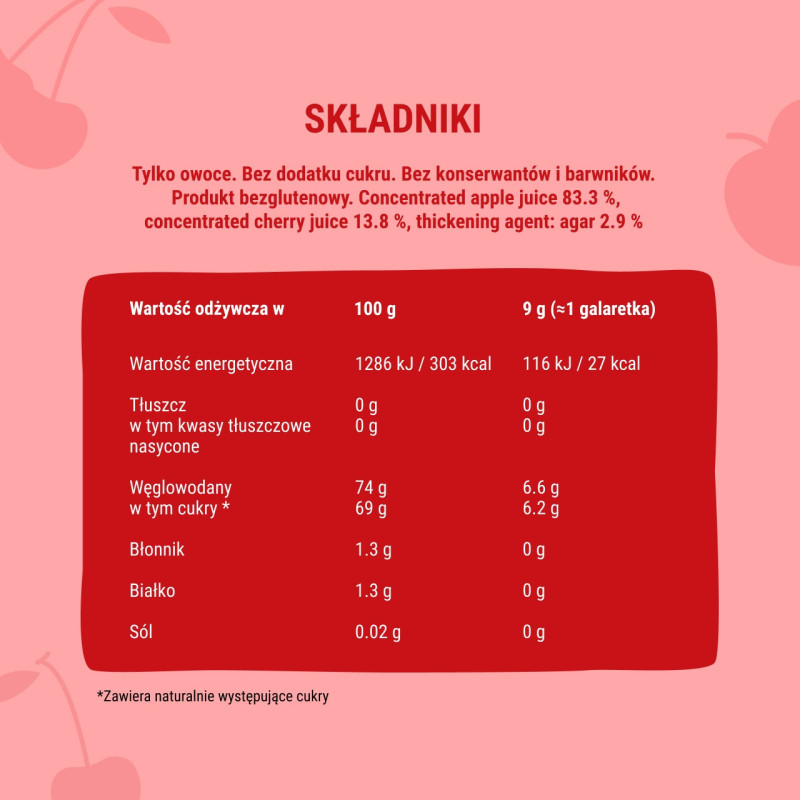 ŚLIMAK BOB PRZEKĄSKA GALARETKA OWOCOWA Jelly JABŁKO WIŚNIA 90G 10X9G