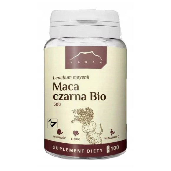 MACA CZARNA BIO 500MG 100kapsułek NANGA wspracie: płodność libido witalność MACA CZARNA BIO 500MG 100kapsułek NANGA wspracie: płodność libido witalność