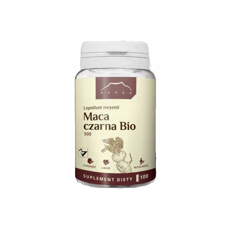 MACA CZARNA BIO 500MG 100kapsułek NANGA wspracie: płodność libido witalność