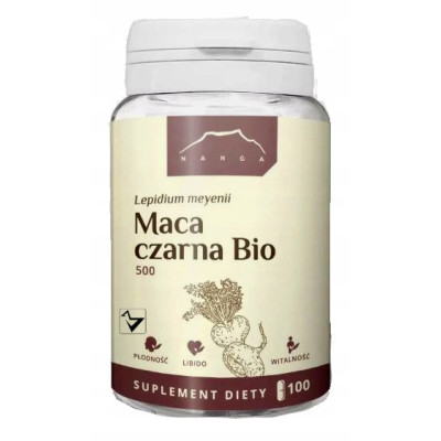 MACA CZARNA BIO 500MG 100kapsułek NANGA wspracie: płodność libido witalność