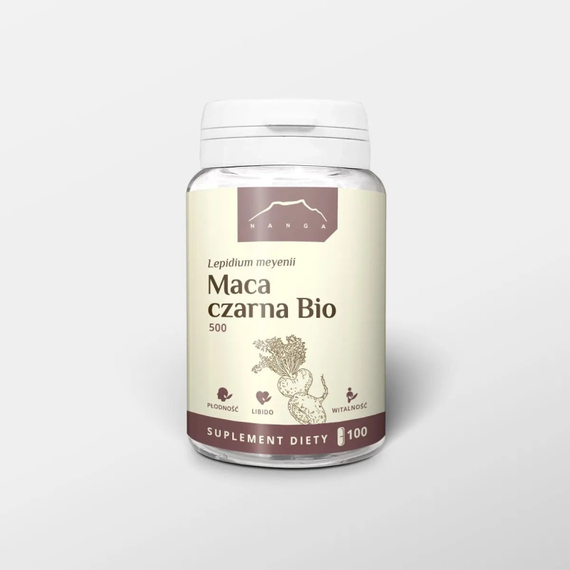MACA CZARNA BIO 500MG 100kapsułek NANGA wspracie: płodność libido witalność