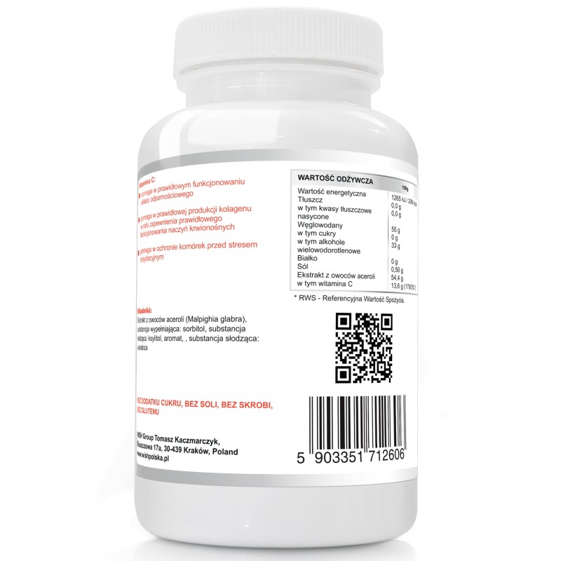 Wish ACEROLA FORTE 250mg 120past DO SSANIA SMAK WIŚNI