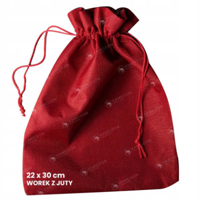 WOREK JUTOWY Z JUTY CZERWONY ozdobny MOCNY 26x35