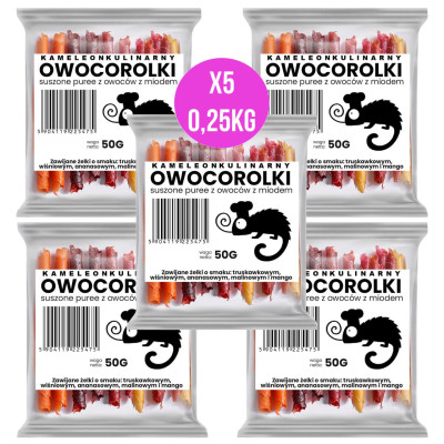 5x ROLLSY OWOCOWE OWOCOROLKI ROLKI mix 5 SMAKÓW Naturalna Przekąska 0,25KG