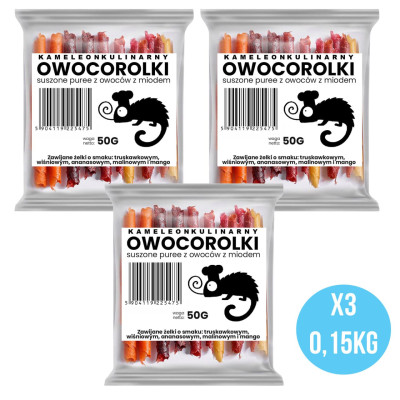 3x ROLLSY OWOCOWE OWOCOROLKI ROLKI mix 5 SMAKÓW Naturalna Przekąska 150g