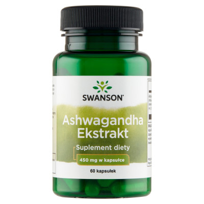 Swanson ASHWAGANDHA EKSTRAKT 450mg 60kaps na 2m-ce wsparcie STRES SEN LĘK