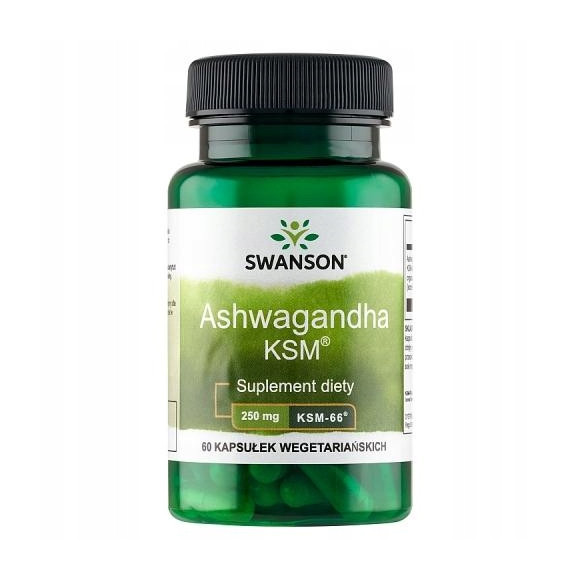 Swanson ASHWAGANDHA KSM-66 250MG 60kaps na 2 mce wsparcie STRES SEN ODPORNOŚĆ